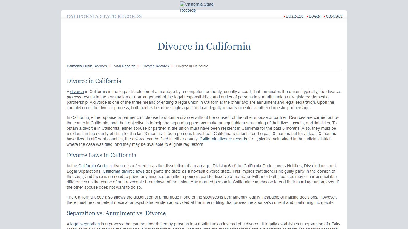 Divorce in California | StateRecords.org